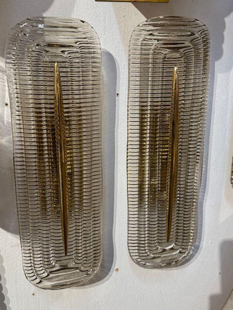 Murano Ribbed Wall Sconces In Good Condition For Sale In Dallas, TX