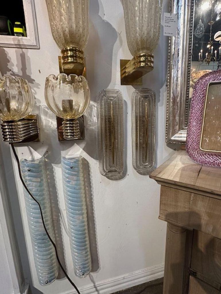 Contemporary Murano Ribbed Wall Sconces For Sale