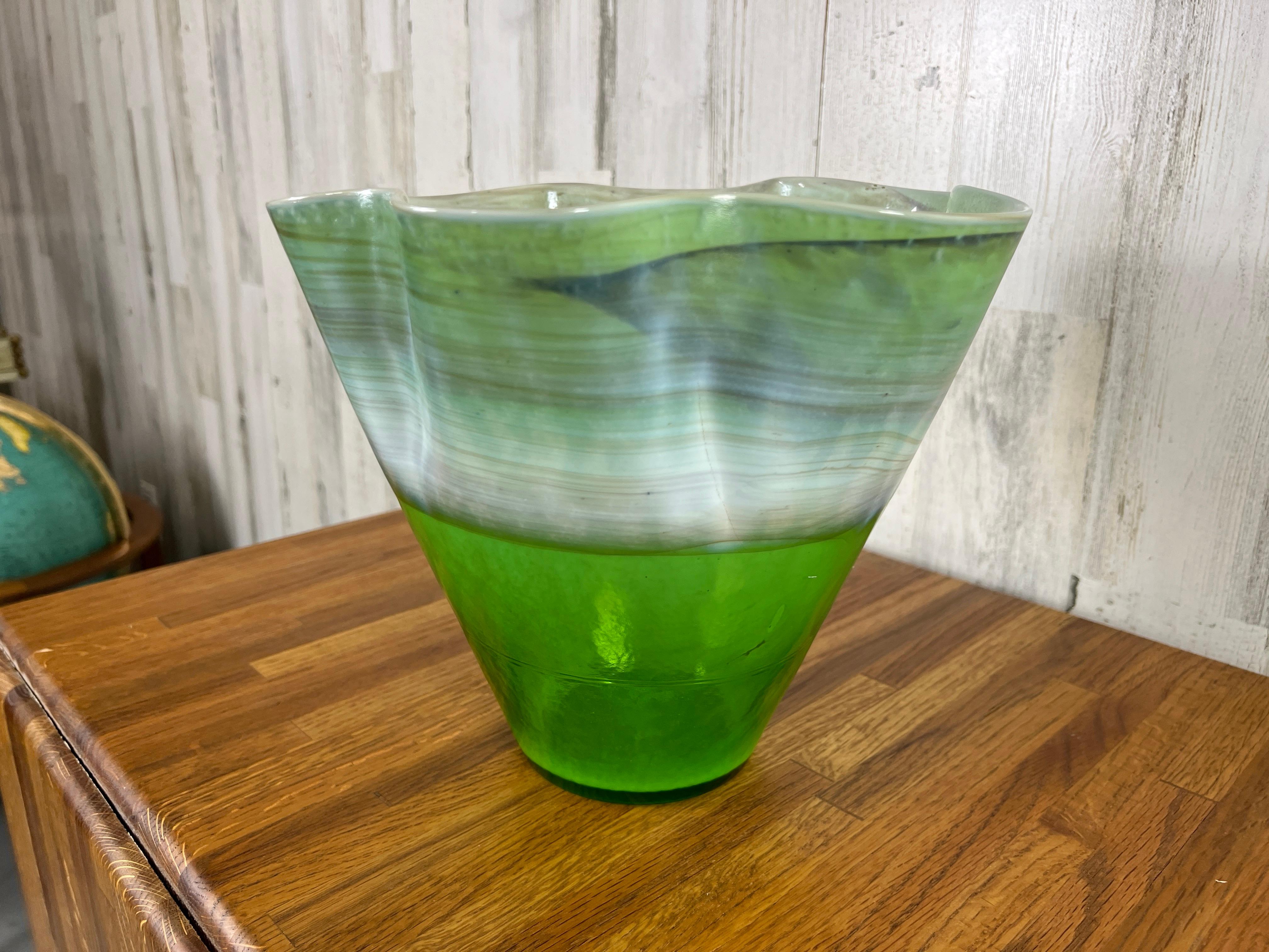 Hand-Crafted  Murano Ribbon Glass Vase  For Sale