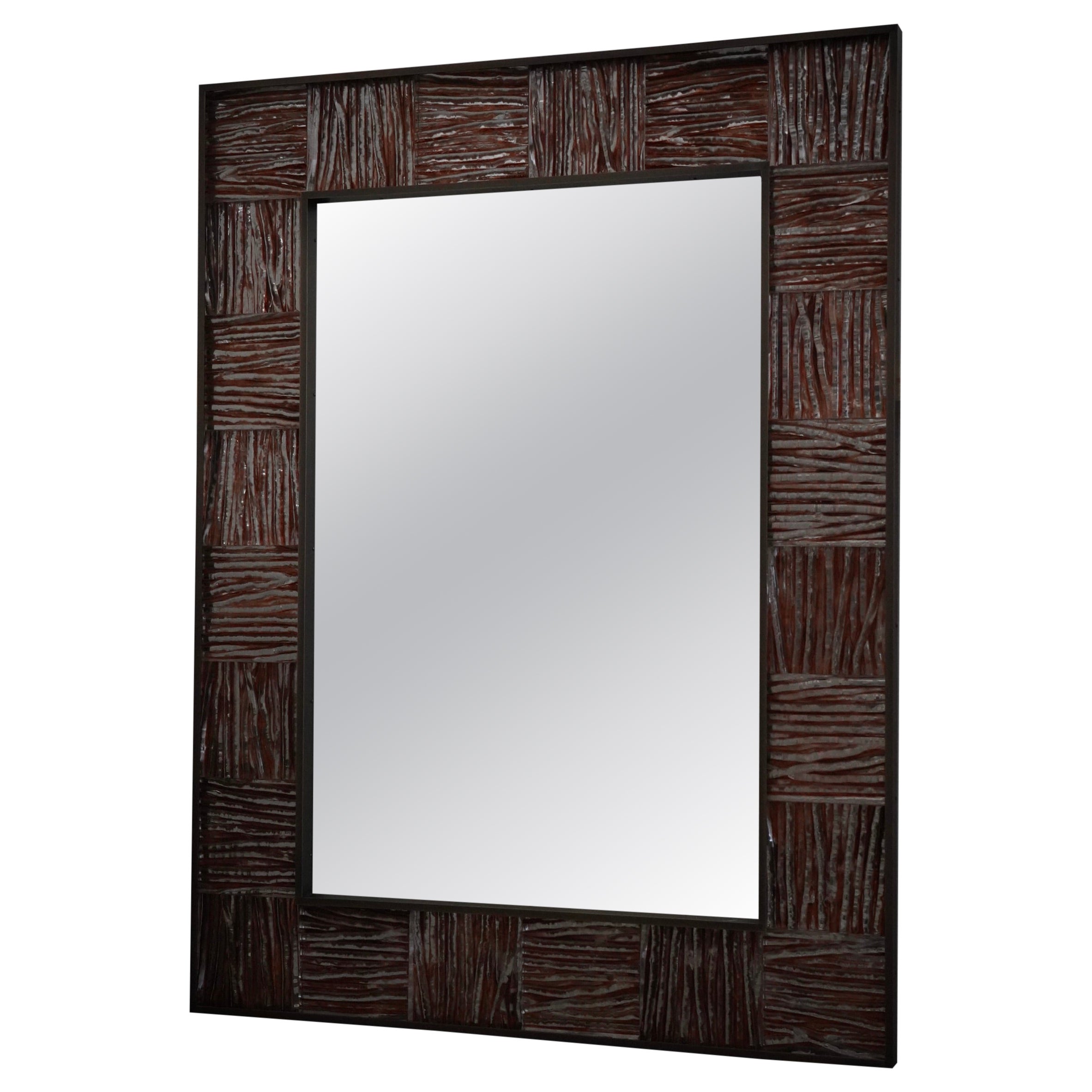 Murano Rose Gold Art Glass and Brass Art Deco Italian Console Wall Mirror, 2020