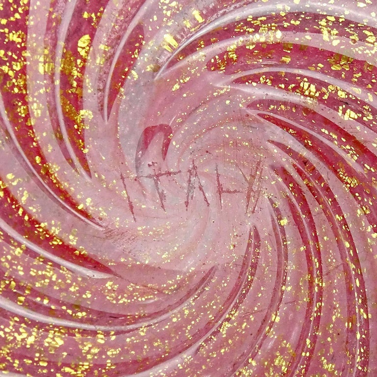 Murano Rose Pink Bubbled Gold Flecks Italian Art Glass Powder Box