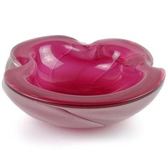 Murano Rose Pink Sfumatto Bubbles Italian Art Glass Decorative Biomorphic Bowl
