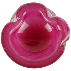 Murano Rose Pink Sfumatto Bubbles Italian Art Glass Decorative Biomorphic Bowl