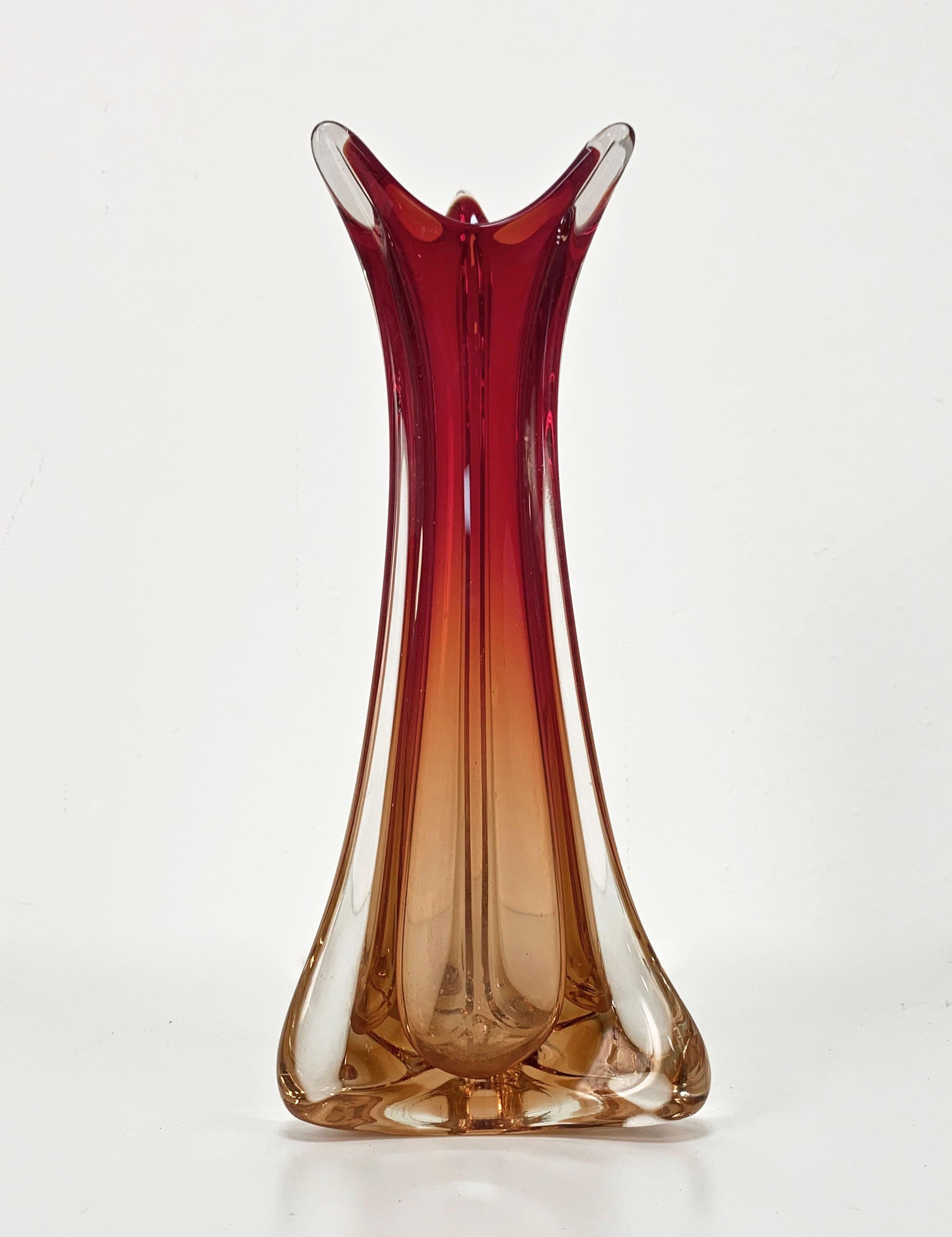 Mid-Century Modern Murano Rosso Murano Glass Vase, Midcentury Attributed to Flavio Poli Italy 1950s