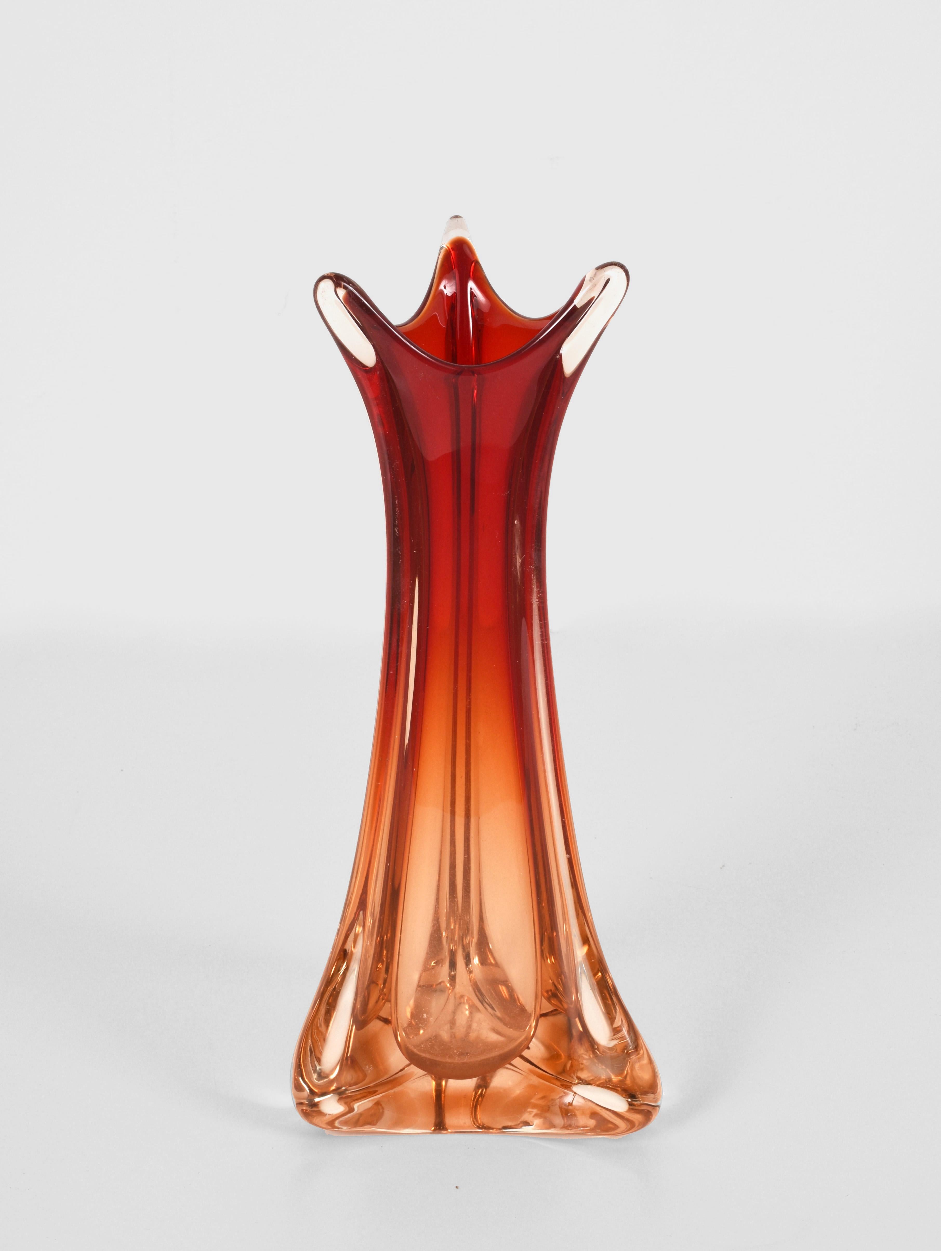 Italian Murano Rosso Murano Glass Vase, Midcentury Attributed to Flavio Poli Italy 1950s