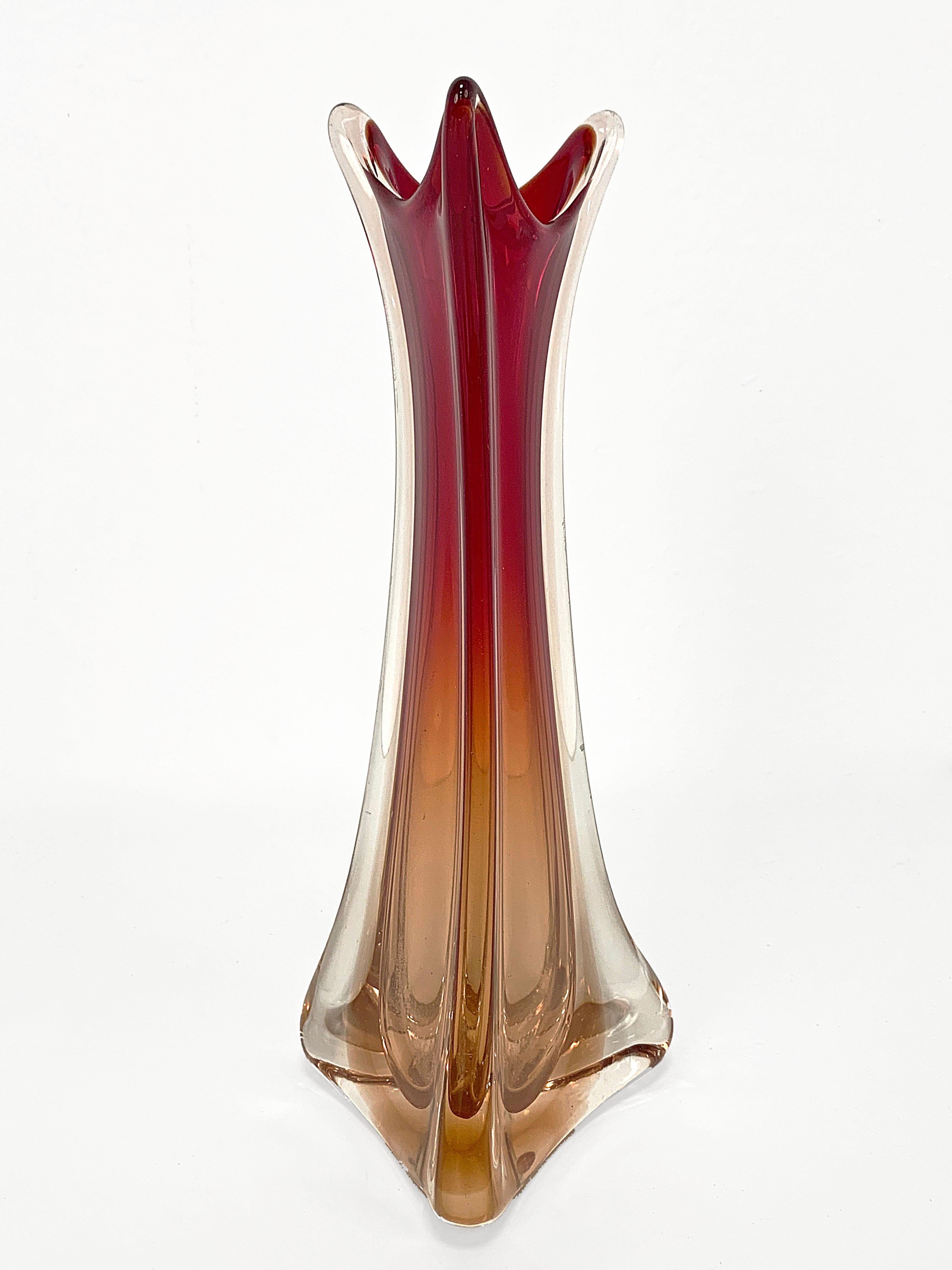 Murano Rosso Murano Glass Vase, Midcentury Attributed to Flavio Poli Italy 1950s 1