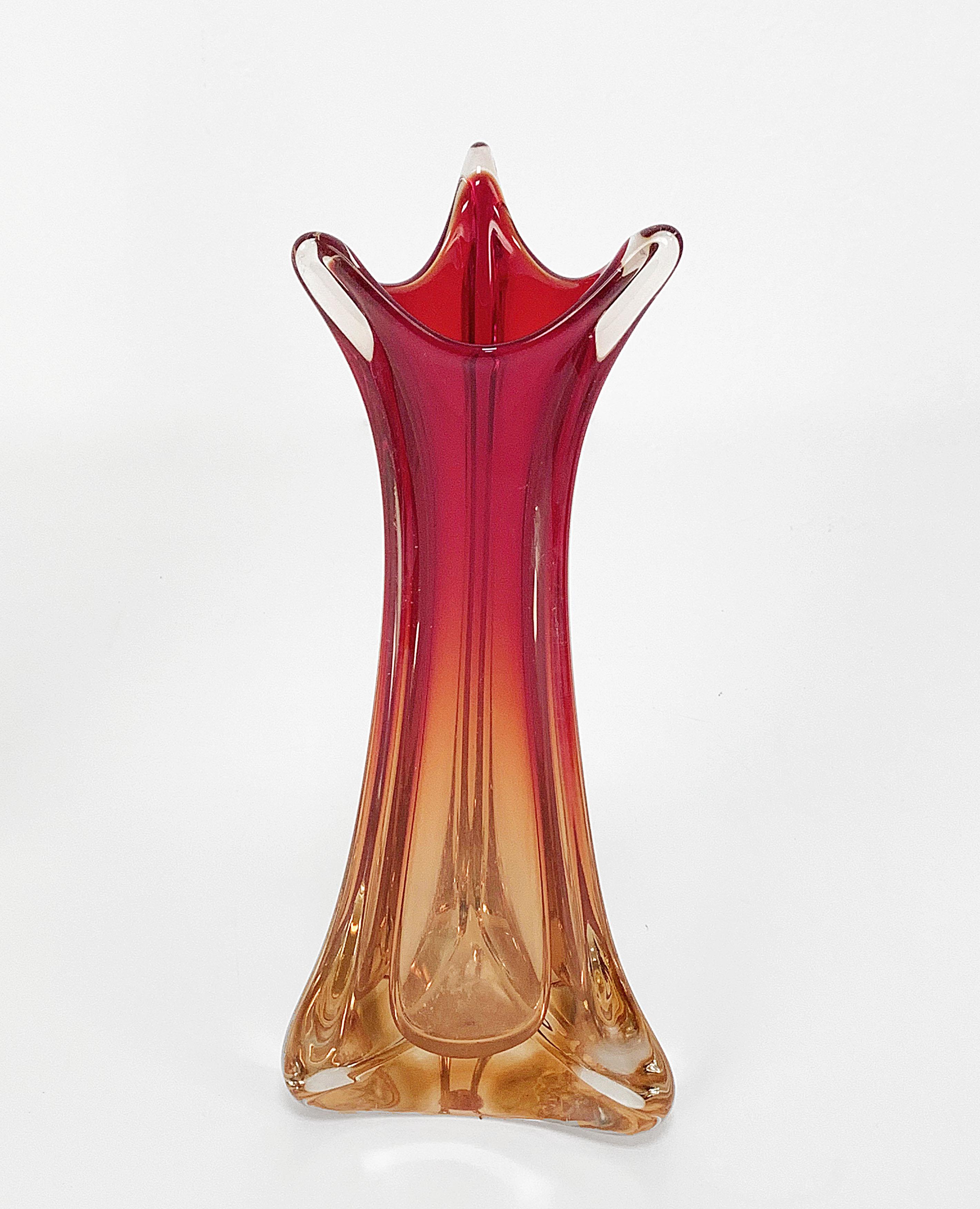 Murano Rosso Murano Glass Vase, Midcentury Attributed to Flavio Poli Italy 1950s 3