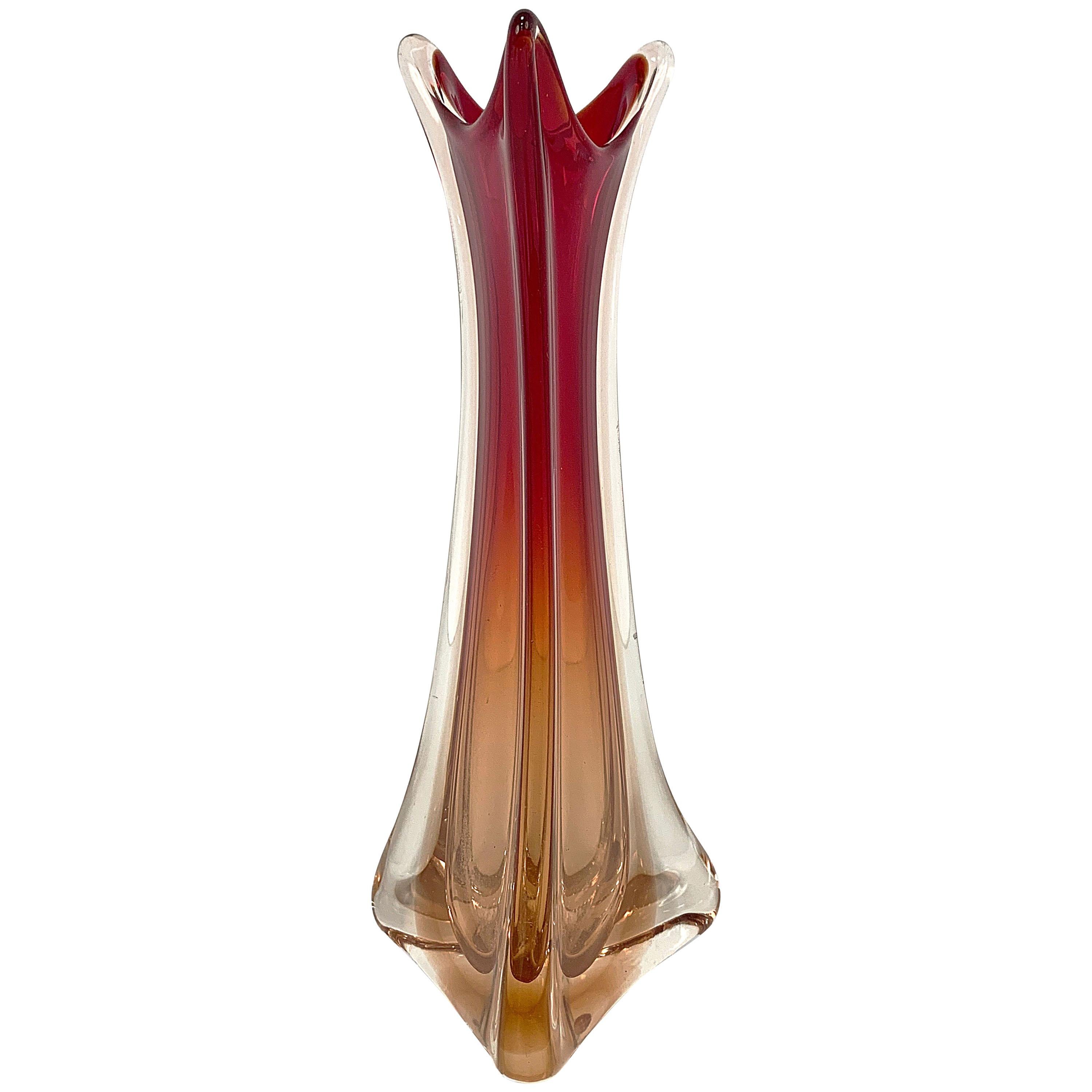 Murano Rosso Murano Glass Vase, Midcentury Attributed to Flavio Poli Italy 1950s