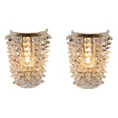 Murano Rostrato Glass Wall Lights, Brass Backplate, Mid-Century Barovier Style