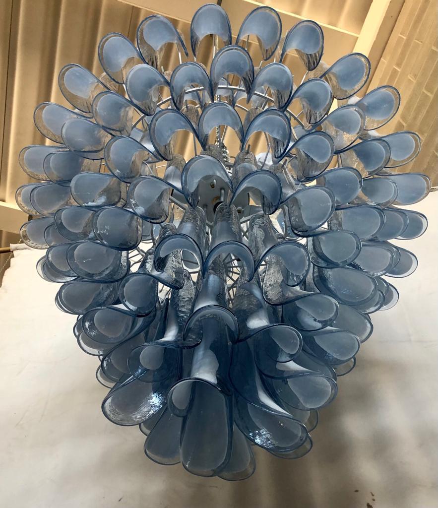 Murano Round Blu Sky / White Color Mid-Century Chandelier, 1970 2