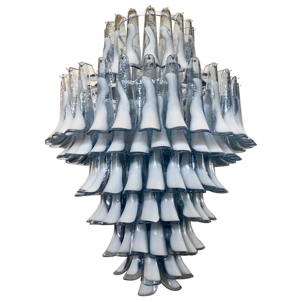 Murano Round Blu Sky / White Color Mid-Century Chandelier, 1970