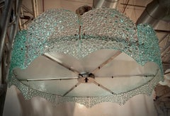 Murano Round Aqua Blue Art Glass and Chrome Chandeliers and Pendant, 2000
