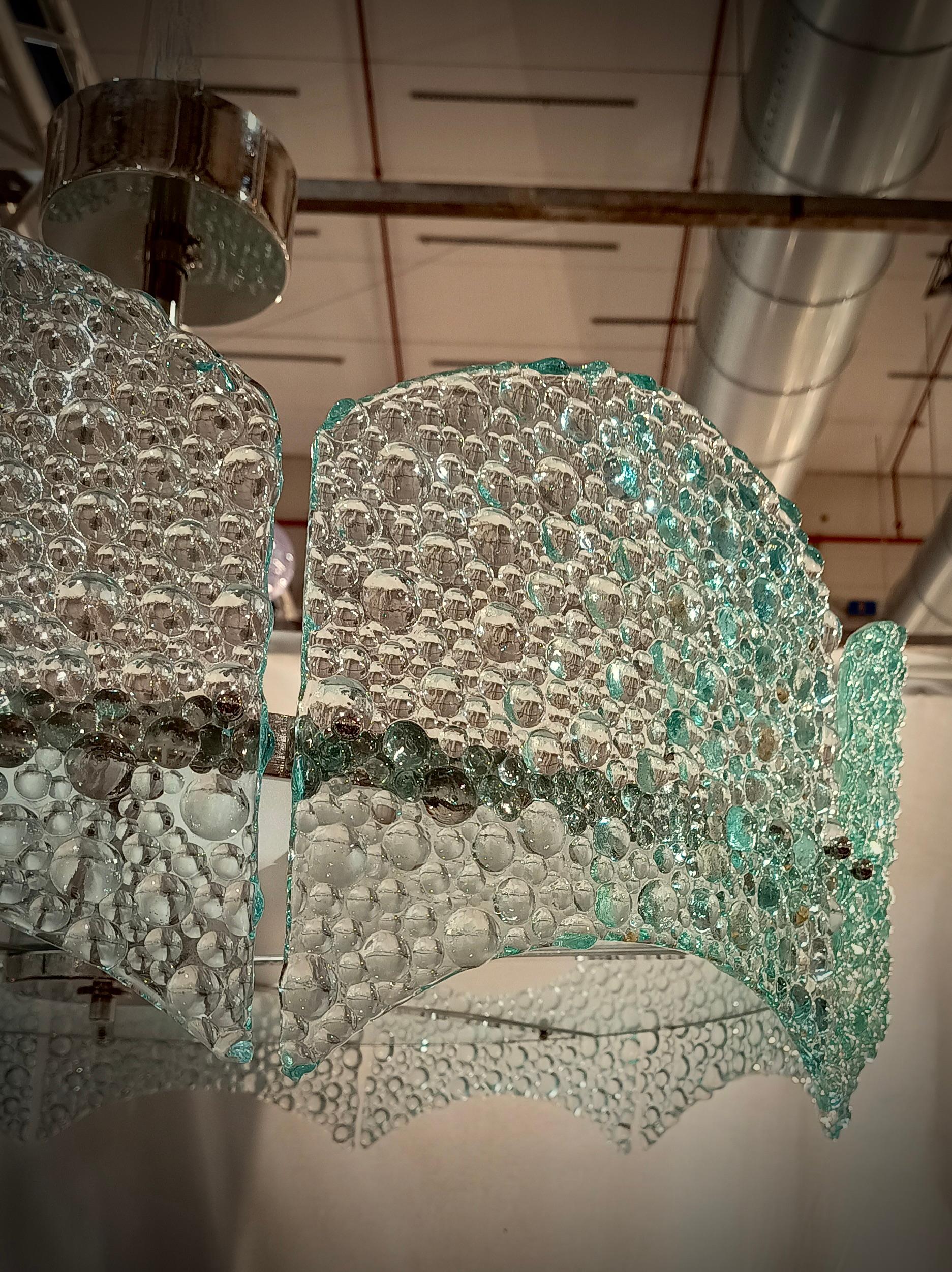 Lustres et pendentifs ronds en verre d'art bleu aqua et chrome de Murano, 2000 en vente 2
