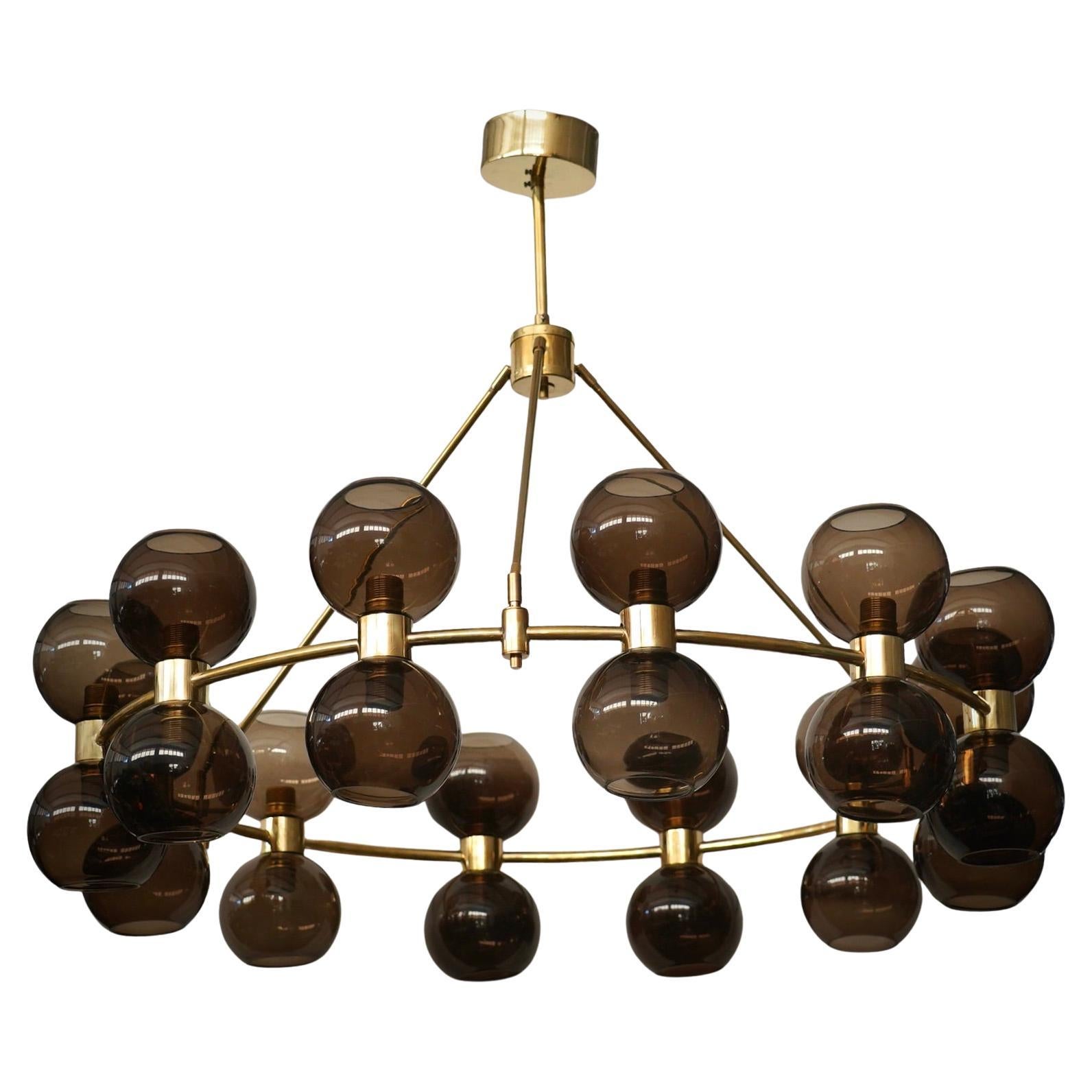 Murano Round Art Glass and Brass Art Deco Chandeliers and Pendant, 2020