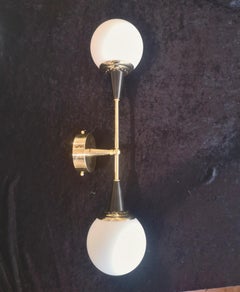 Murano Round Art Glass and Brass Black and White Midcentury Wall Light, 2020
