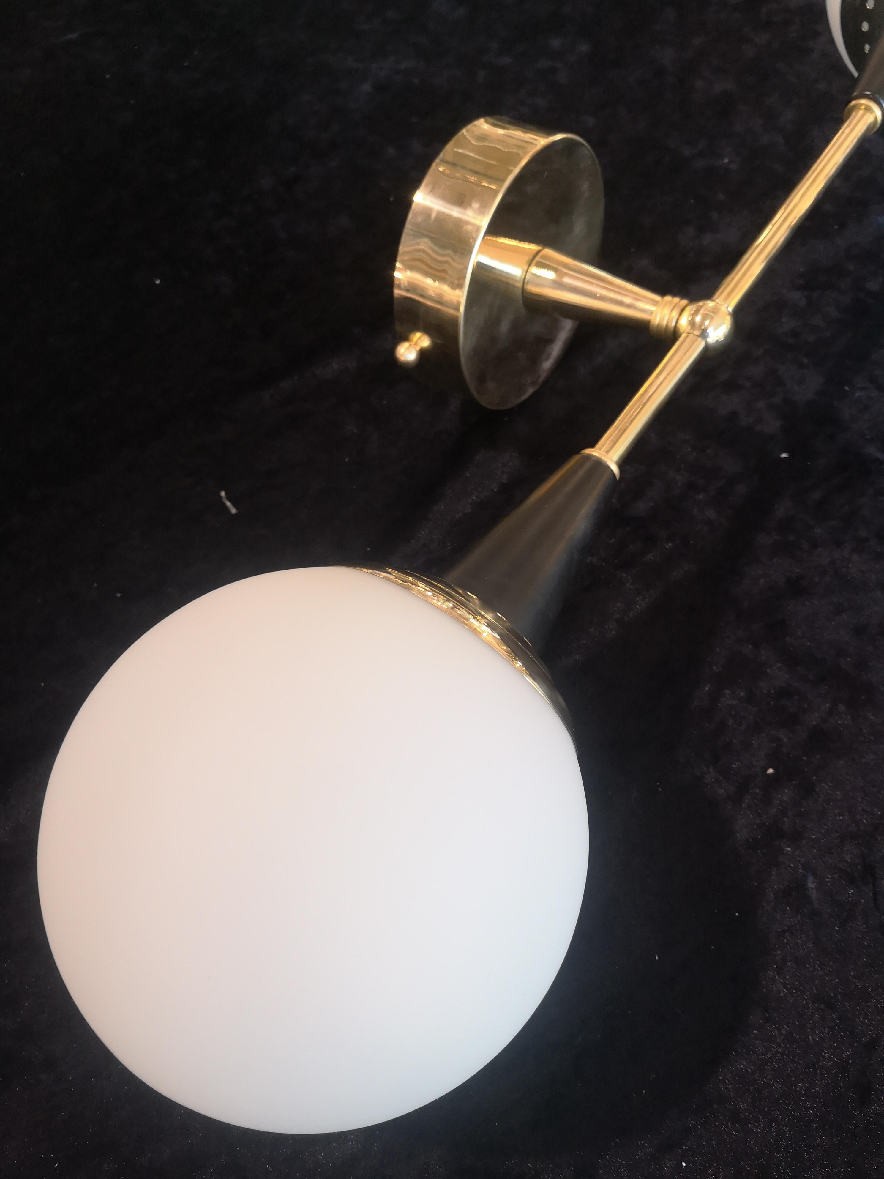 Italian Murano Round Art Glass and Brass Black and White Midcentury Wall Light, 2000 For Sale