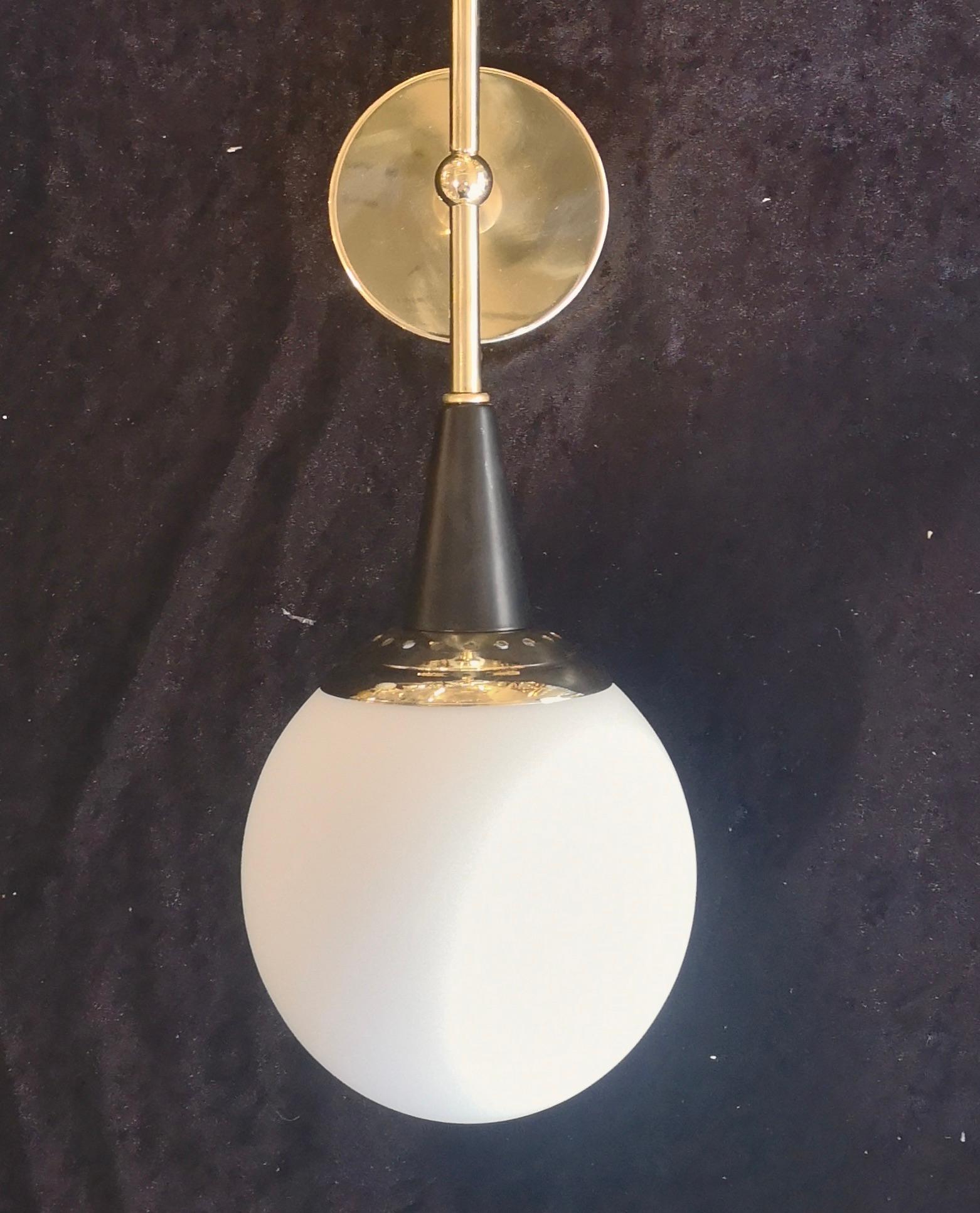 Contemporary Murano Round Art Glass and Brass Black and White Midcentury Wall Light, 2000 For Sale