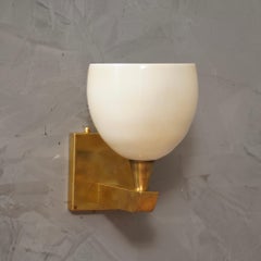 Murano Round Art Glass and Brass Cream Color MidCentury Wall Light, 1950