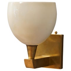 Murano Round Art Glass and Brass Cream Color MidCentury Wall Light, 1950