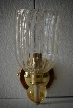 Murano Round Art Glass and Brass Gold Color Wall Light and Sconces, 2020