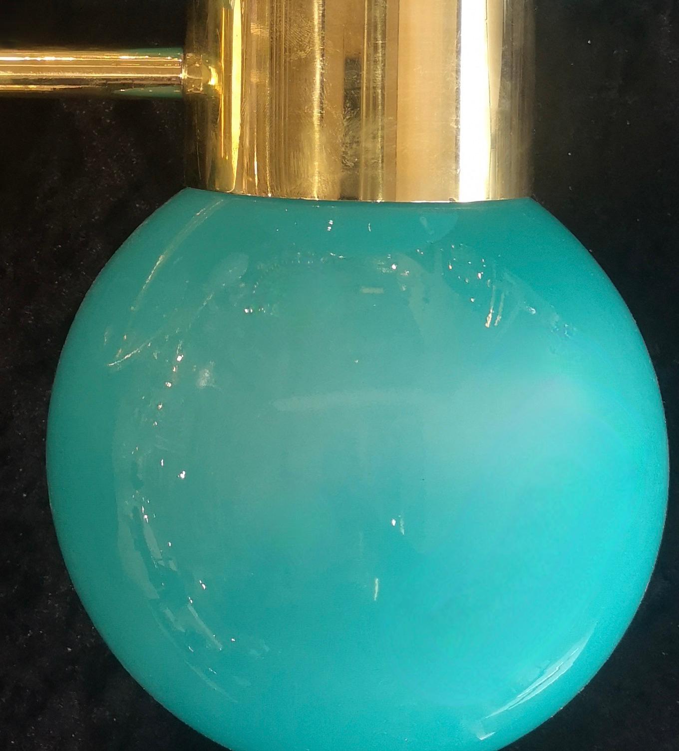 Murano Round Art Glass and Brass Green MidCentury Wall Light, 2000 In Good Condition For Sale In Rome, IT