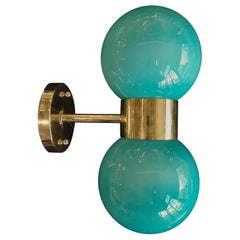 Murano Round Art Glass and Brass Green MidCentury Wall Light and Sconces, 2020