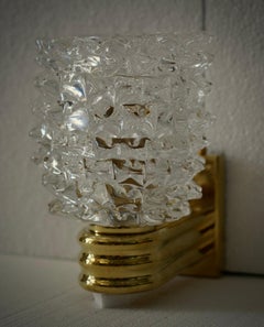 Murano Round Art Glass and Brass Light Pink Color Wall Light and Sconces, 2000