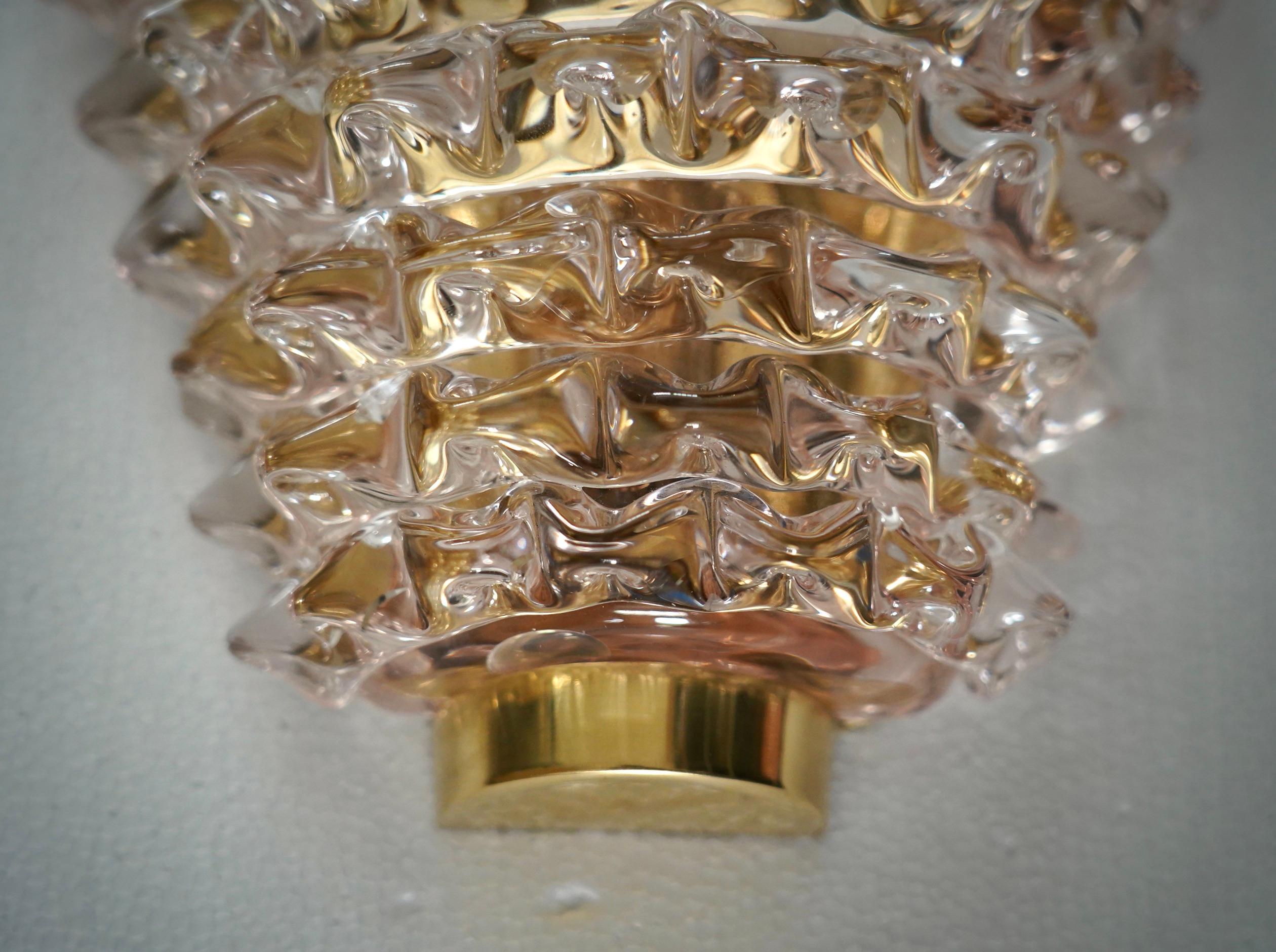 Aplique Redondo de Murano y Latón Color Rosa Claro, 2000 Moderno de mediados de siglo en venta