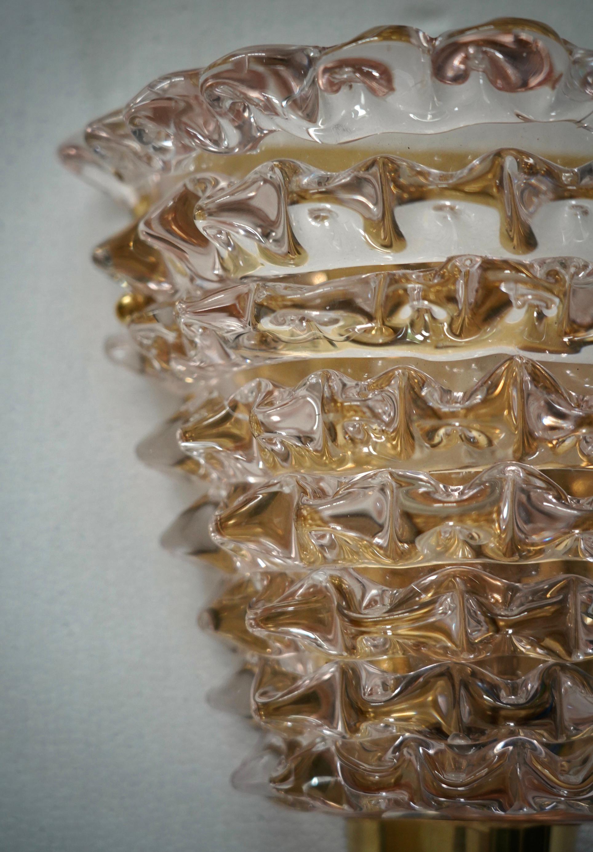 Aplique Redondo de Murano y Latón Color Rosa Claro, 2000 en Bueno estado para la venta en Rome, IT