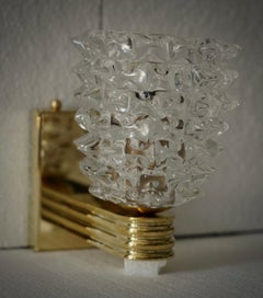 Murano Round Art Glass and Brass Light Pink Color Wall Light and Sconces, 2020