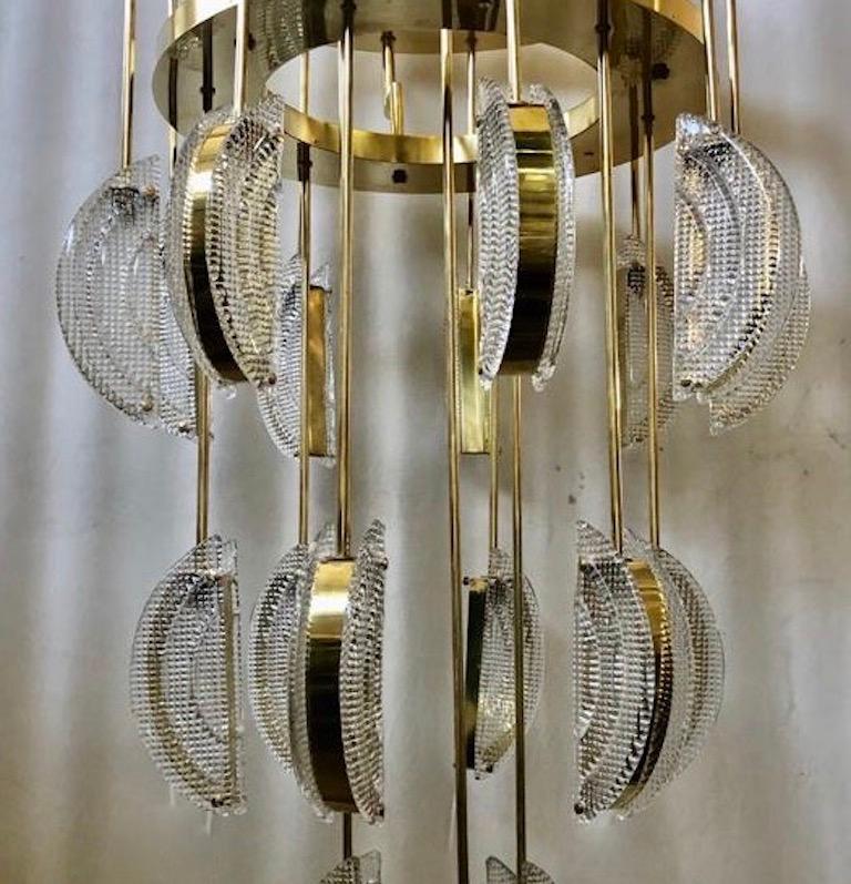 Mid-Century Modern Murano Round Art Glass and Brass Mid-Century Chandelier and Pendant, 1970 For Sale