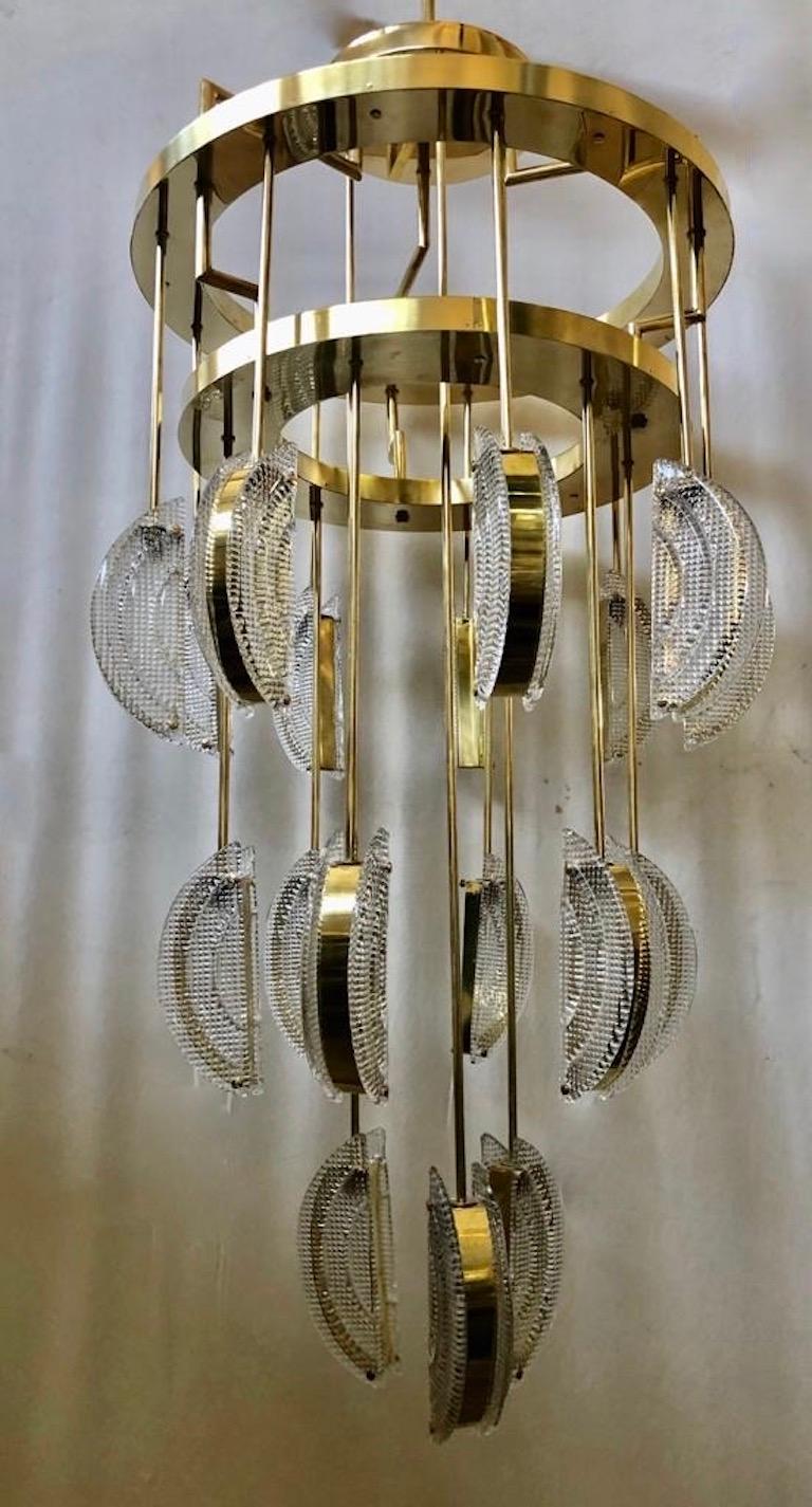 Late 20th Century Murano Round Art Glass and Brass Mid-Century Chandelier and Pendant, 1970 For Sale
