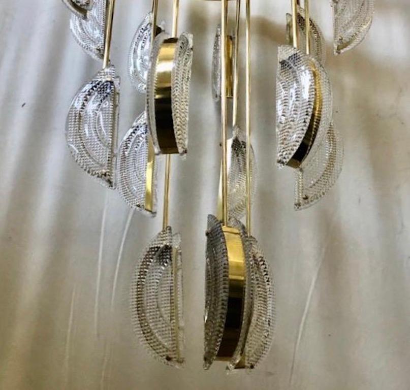 Murano Round Art Glass and Brass Mid-Century Chandelier and Pendant, 1970 For Sale 1