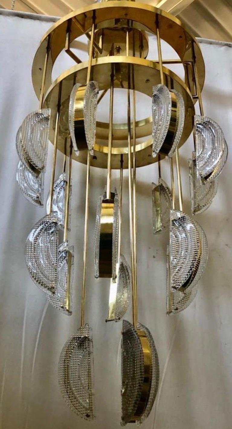 Murano Round Art Glass and Brass Mid-Century Chandelier and Pendant, 1970 For Sale 2