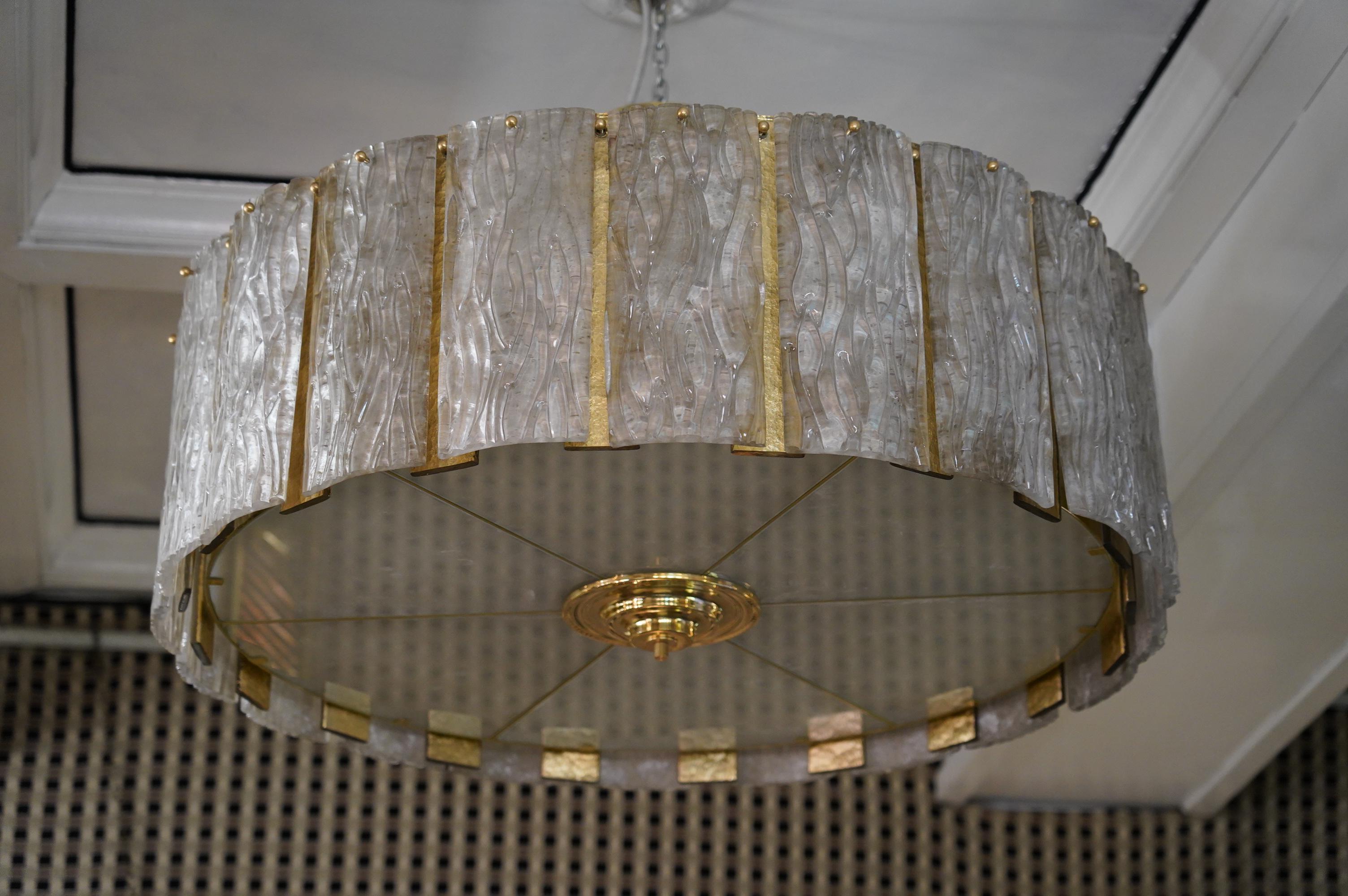 Murano Round Art Glass and Brass Midcentury Chandeliers, 1970 For Sale 4