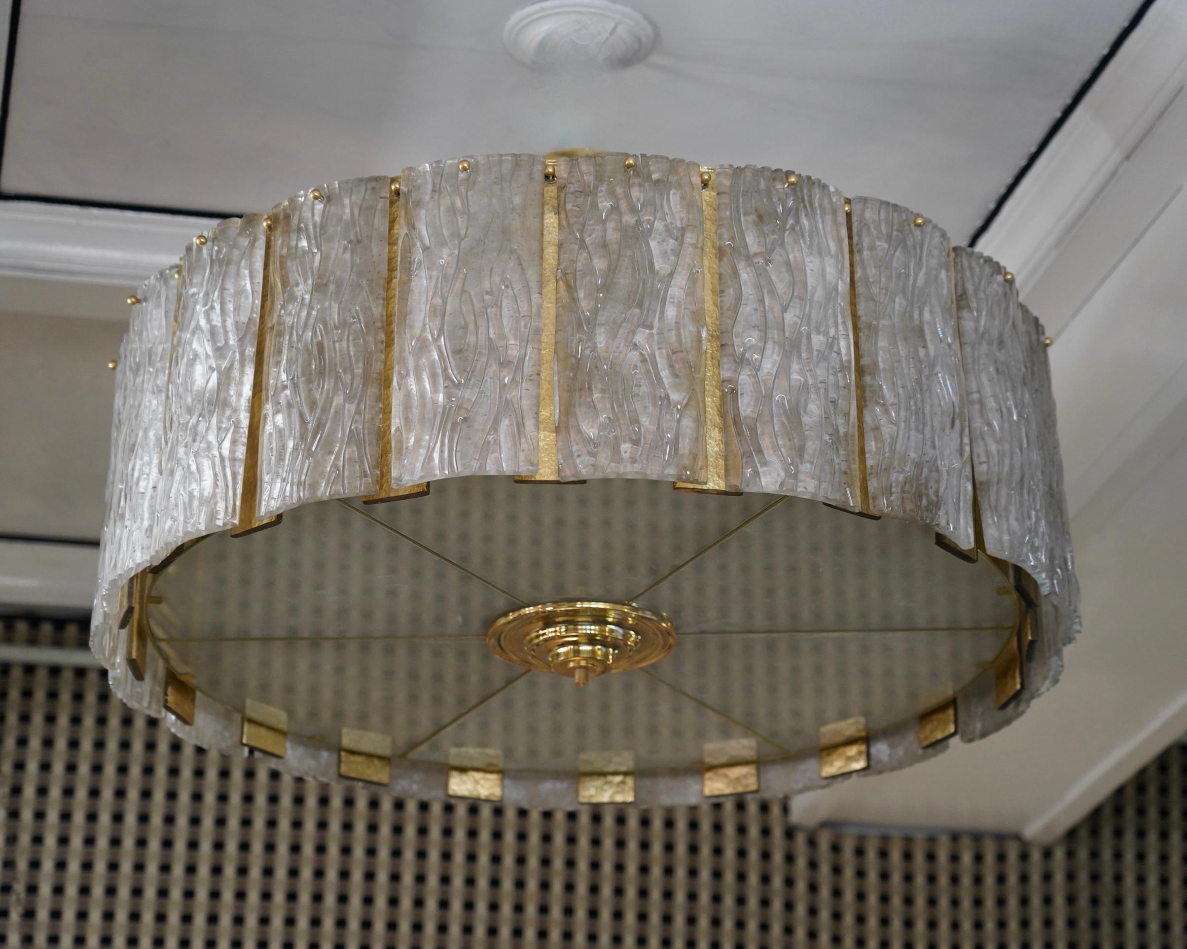 Murano Round Art Glass and Brass Midcentury Chandeliers, 1970 For Sale 5