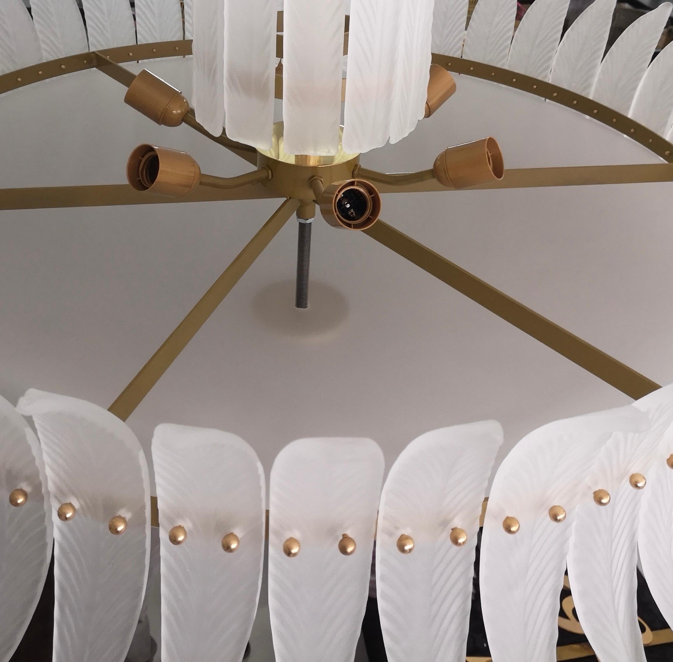 Murano Round Art Glass and Brass Midcentury Chandeliers and Pendant, 2000 For Sale 3