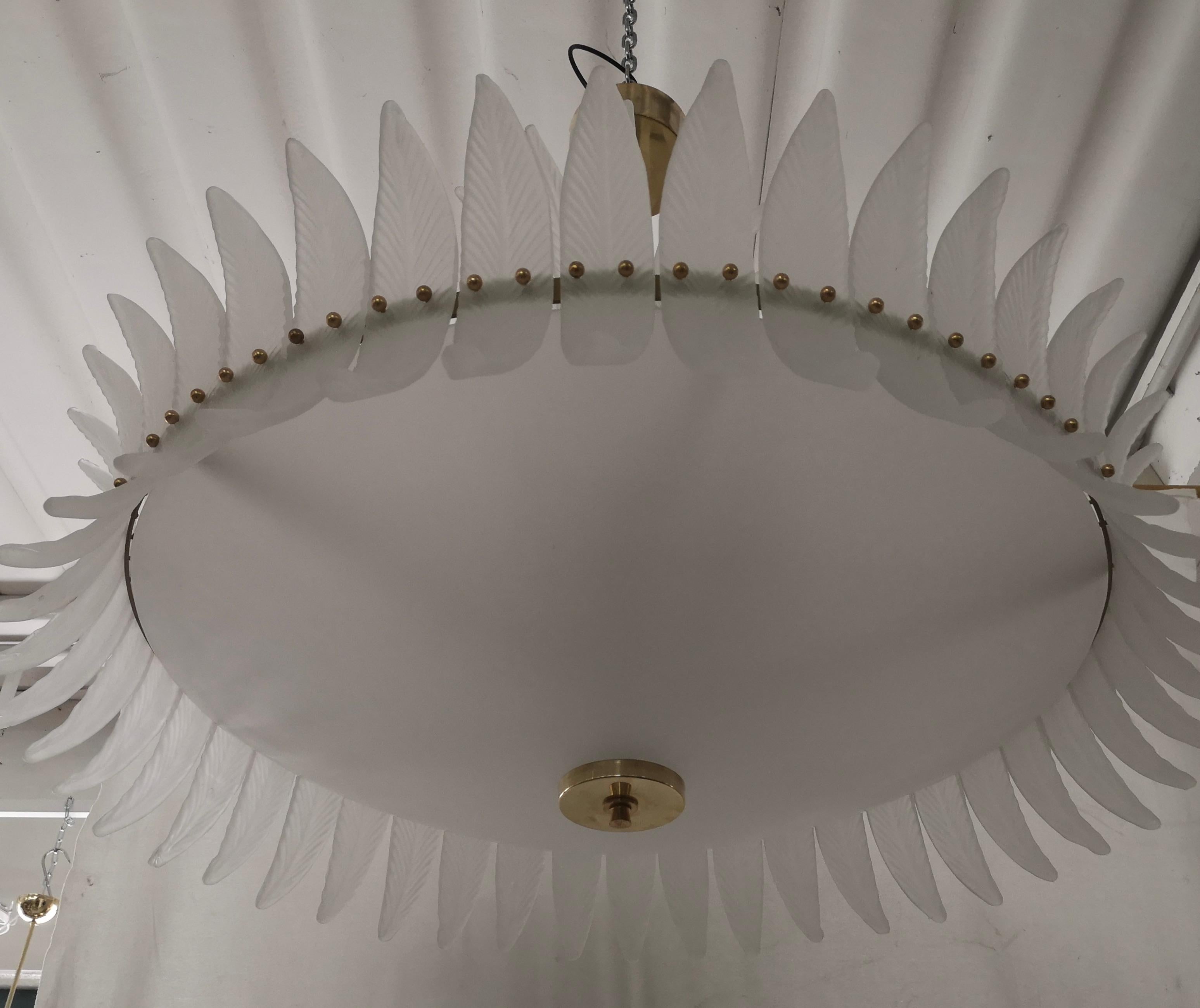 Italian Murano Round Art Glass and Brass Midcentury Chandeliers and Pendant, 2000 For Sale