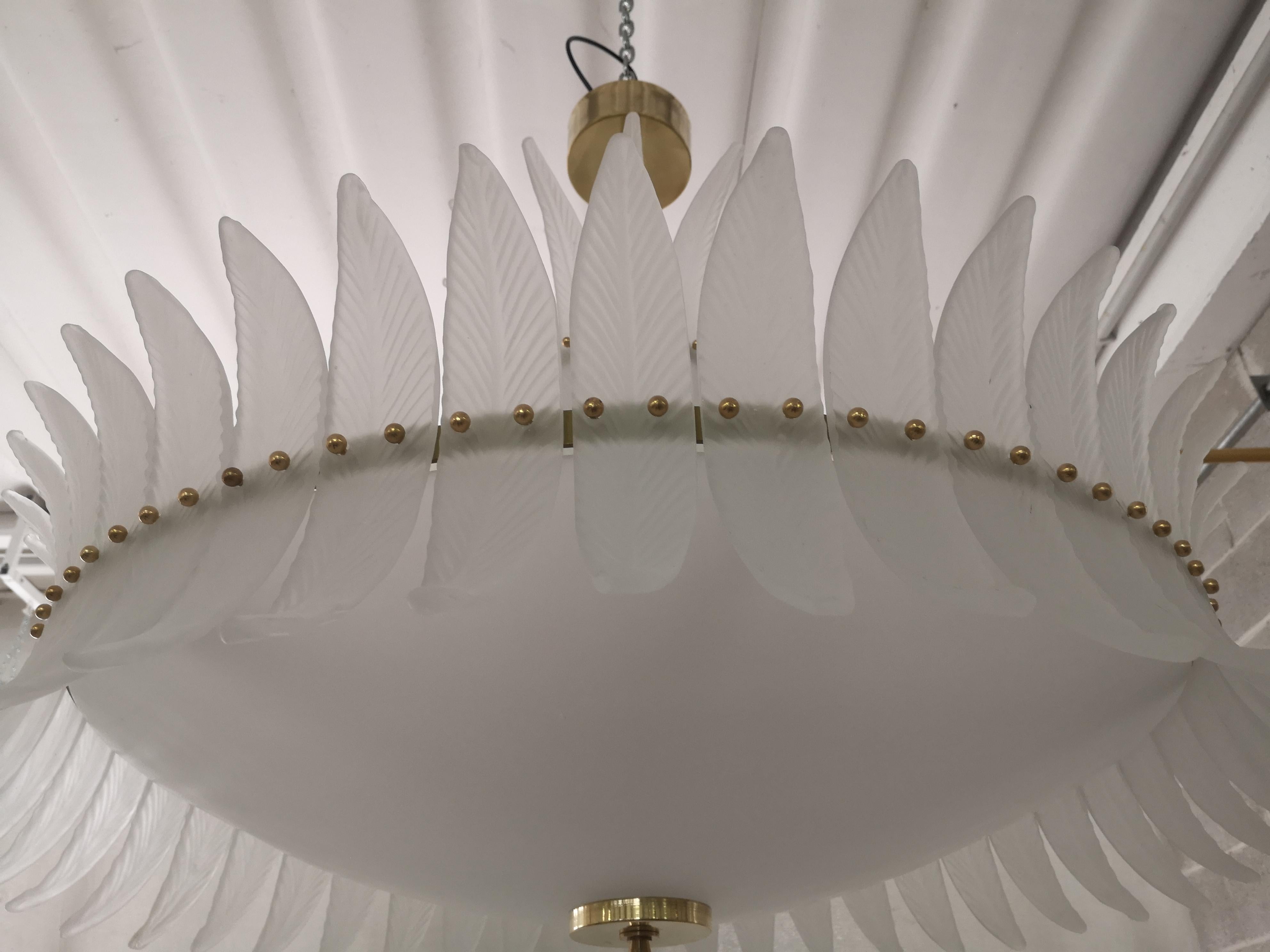 Contemporary Murano Round Art Glass and Brass Midcentury Chandeliers, 2000 For Sale
