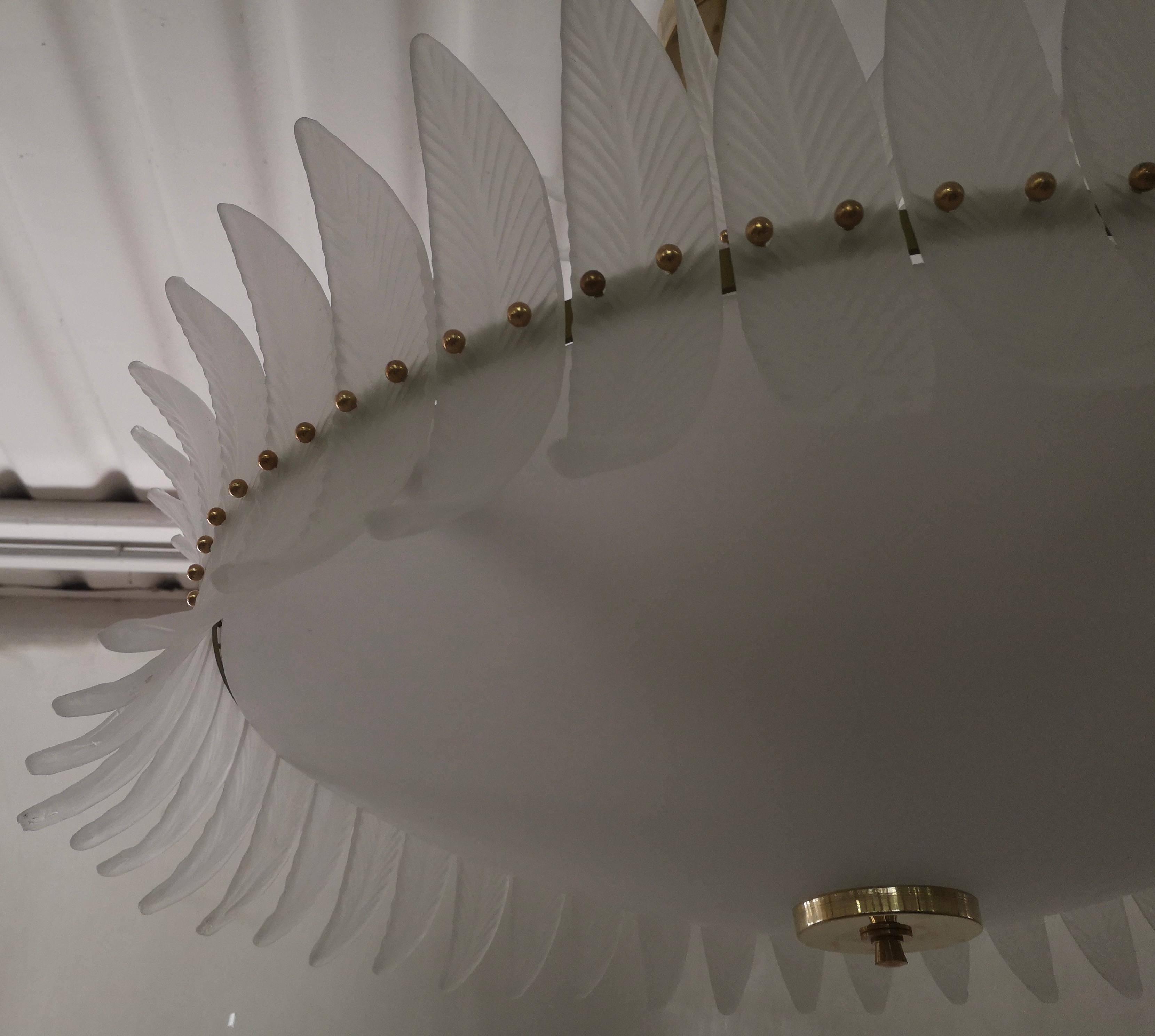 Murano Round Art Glass and Brass Midcentury Chandeliers and Pendant, 2000 For Sale 2
