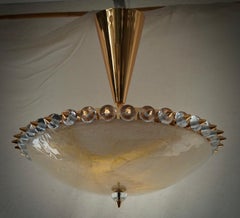 Murano Round Art Glass and Brass Midcentury Chandeliers and Pendant, 2000