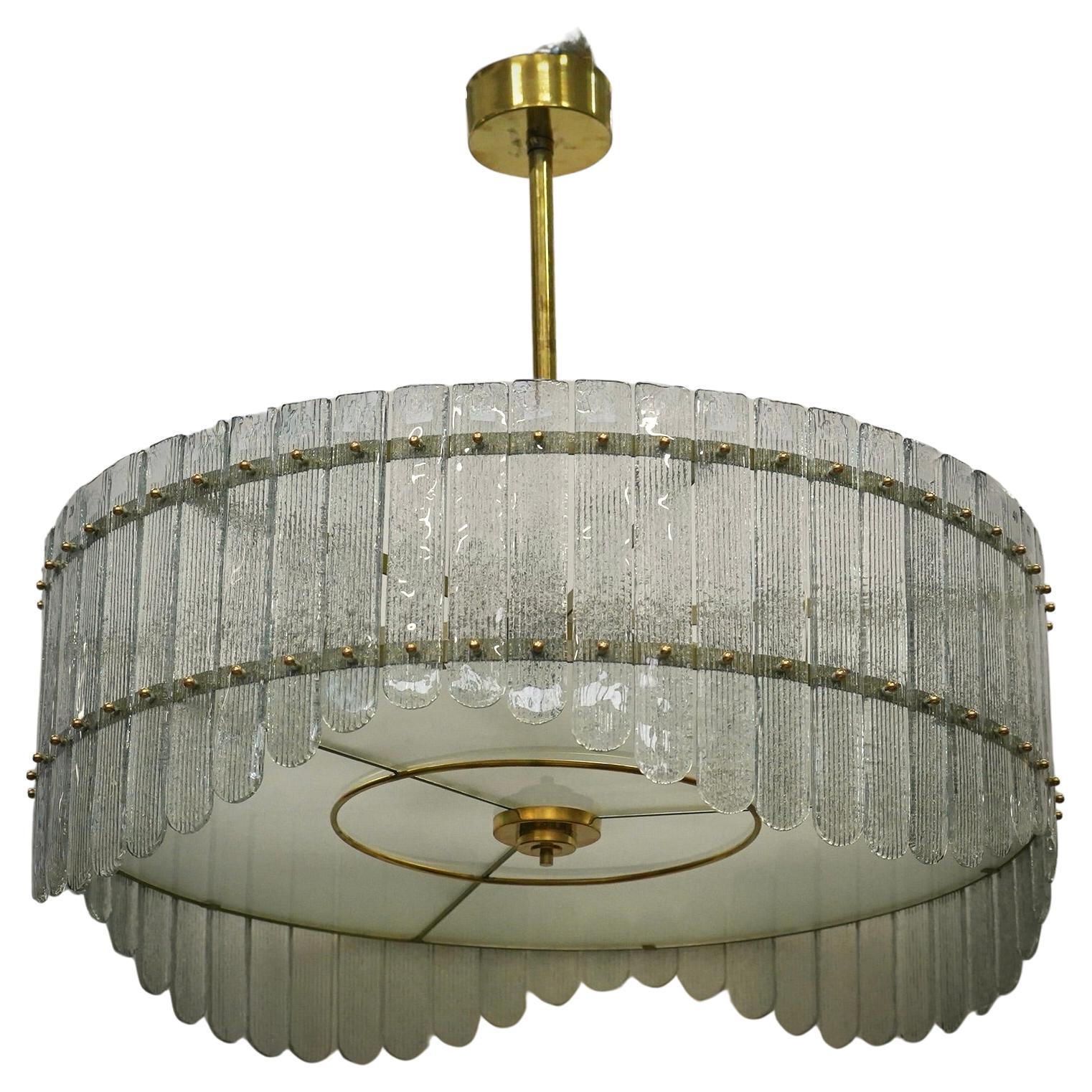 Murano Round Art Glass and Brass Midcentury Chandeliers and Pendant, 2020