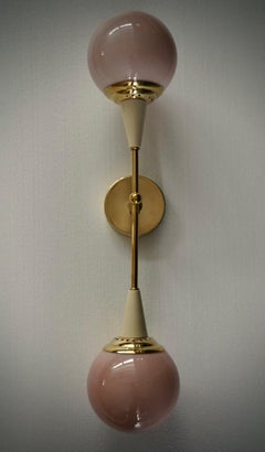 Murano Round Art Glass and Brass Pink / Cream Color Wall Light and Sconces, 2000