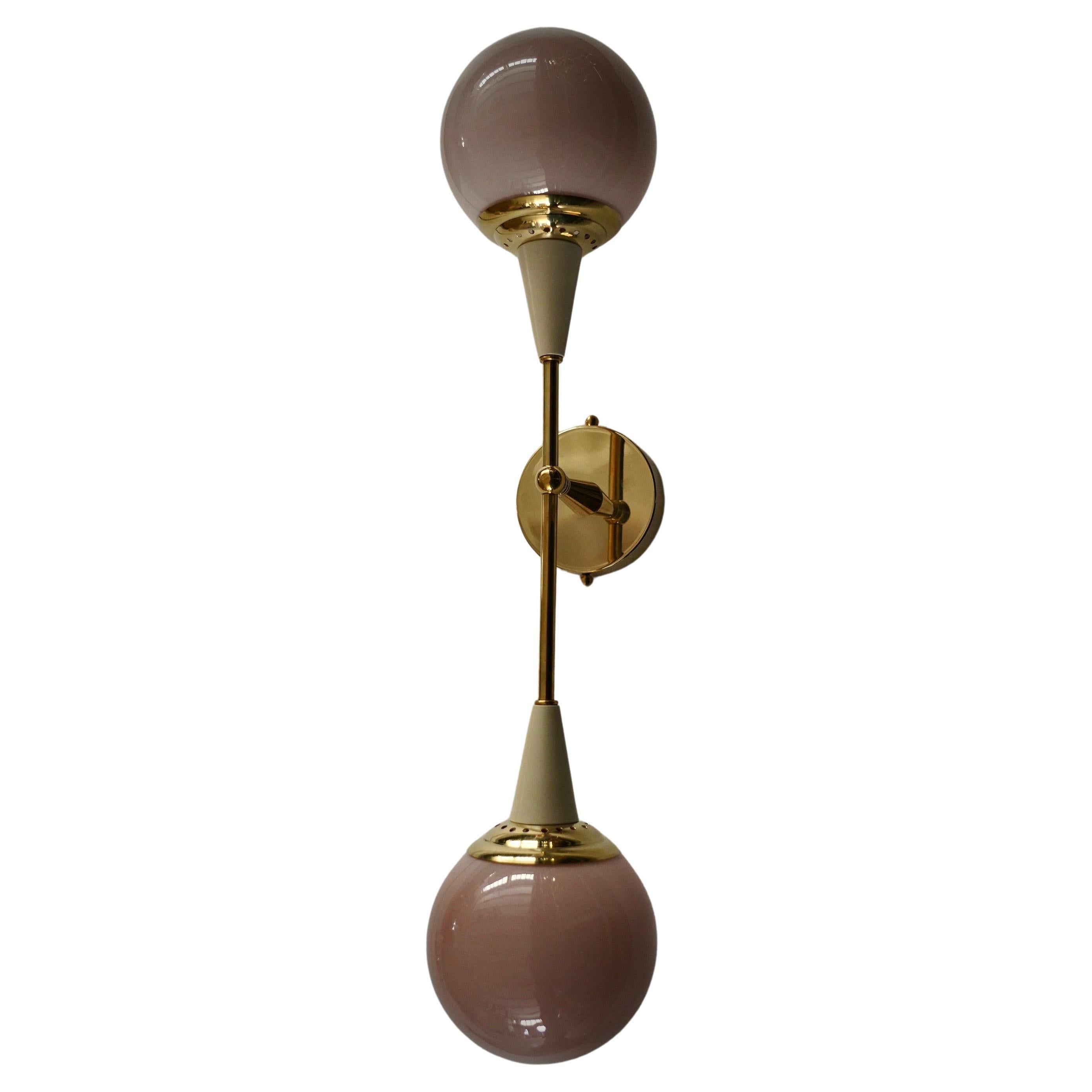 Murano Round Art Glass and Brass Pink / Cream Color Wall Light and Sconces, 2000