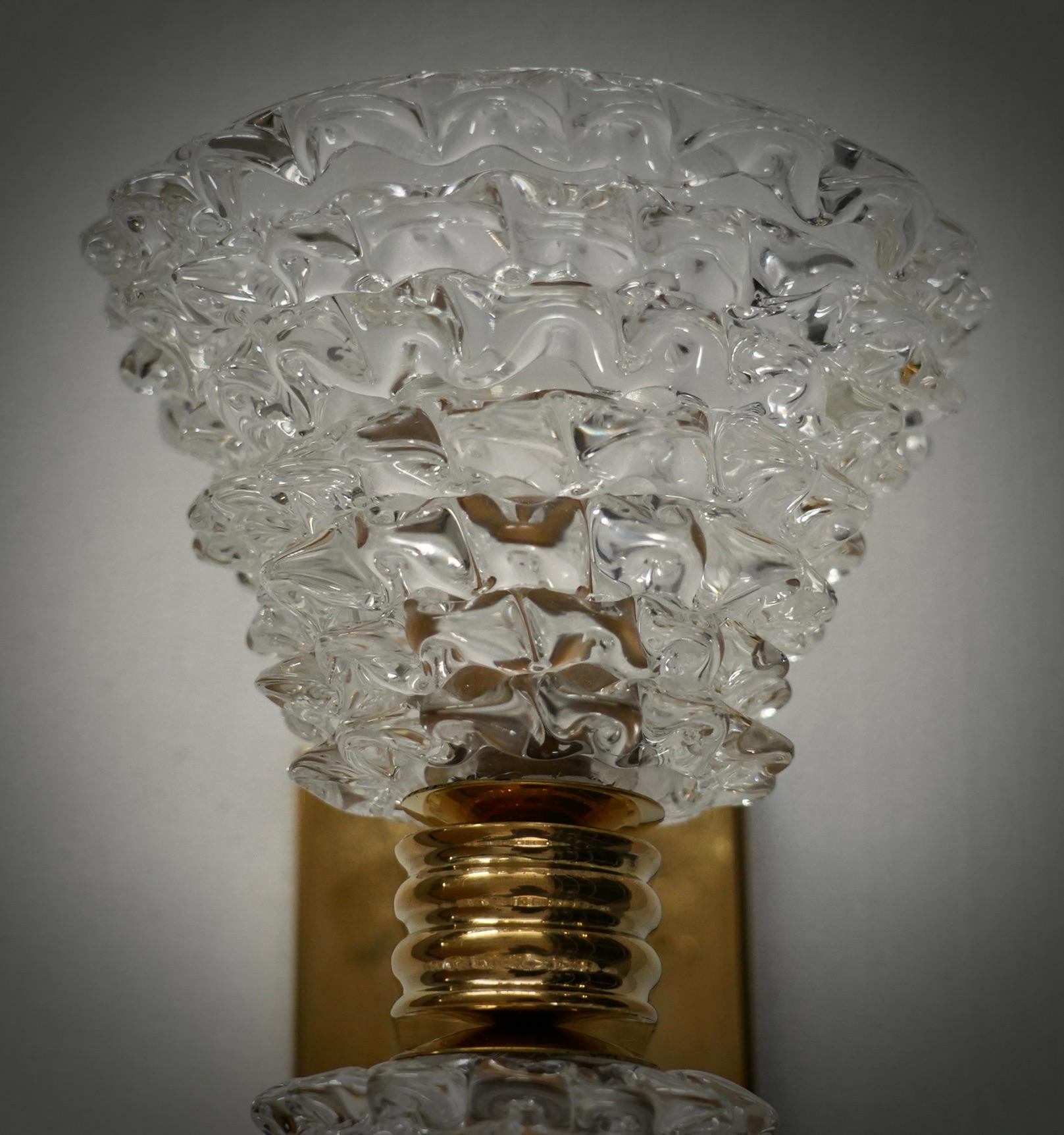 XXIe siècle et contemporain Appliques et appliques d'art rondes de Murano en verre et laiton de couleur transparente, 2000 en vente
