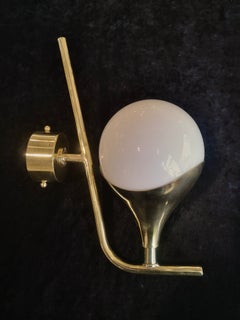Murano Round Art Glass and Brass White MidCentury Wall Light and Sconces, 2020