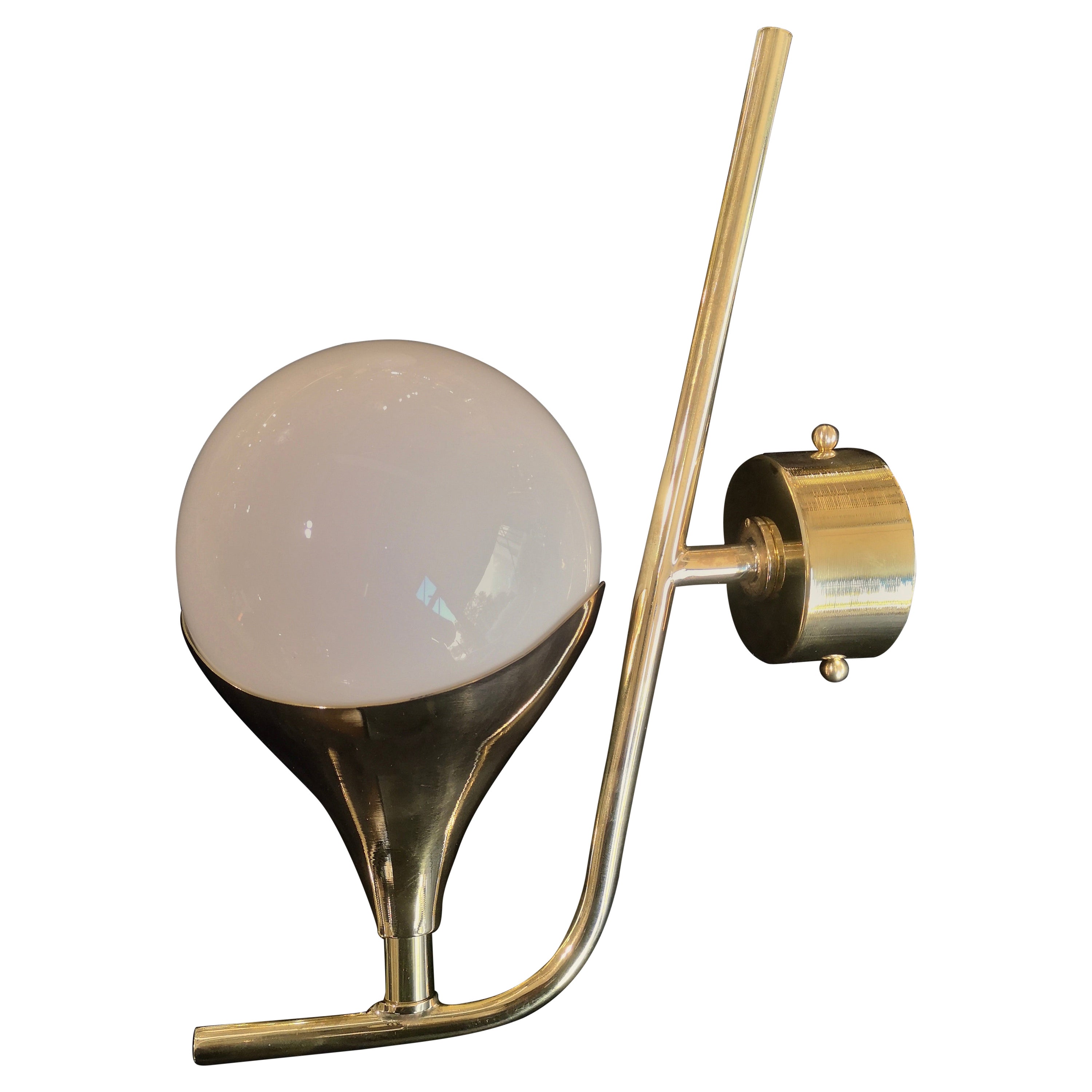 Lampada da parete e applique MidCentury di Murano in vetro artistico e ottone bianco, 2020