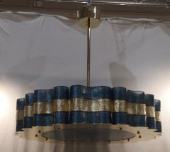 Murano Round Art Glass Blu and Gold Italian Chandelier and Pendant, 2020