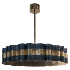 Italienischer Murano-Kronleuchter aus rundem Kunstglas in Blau und Gold, 2020