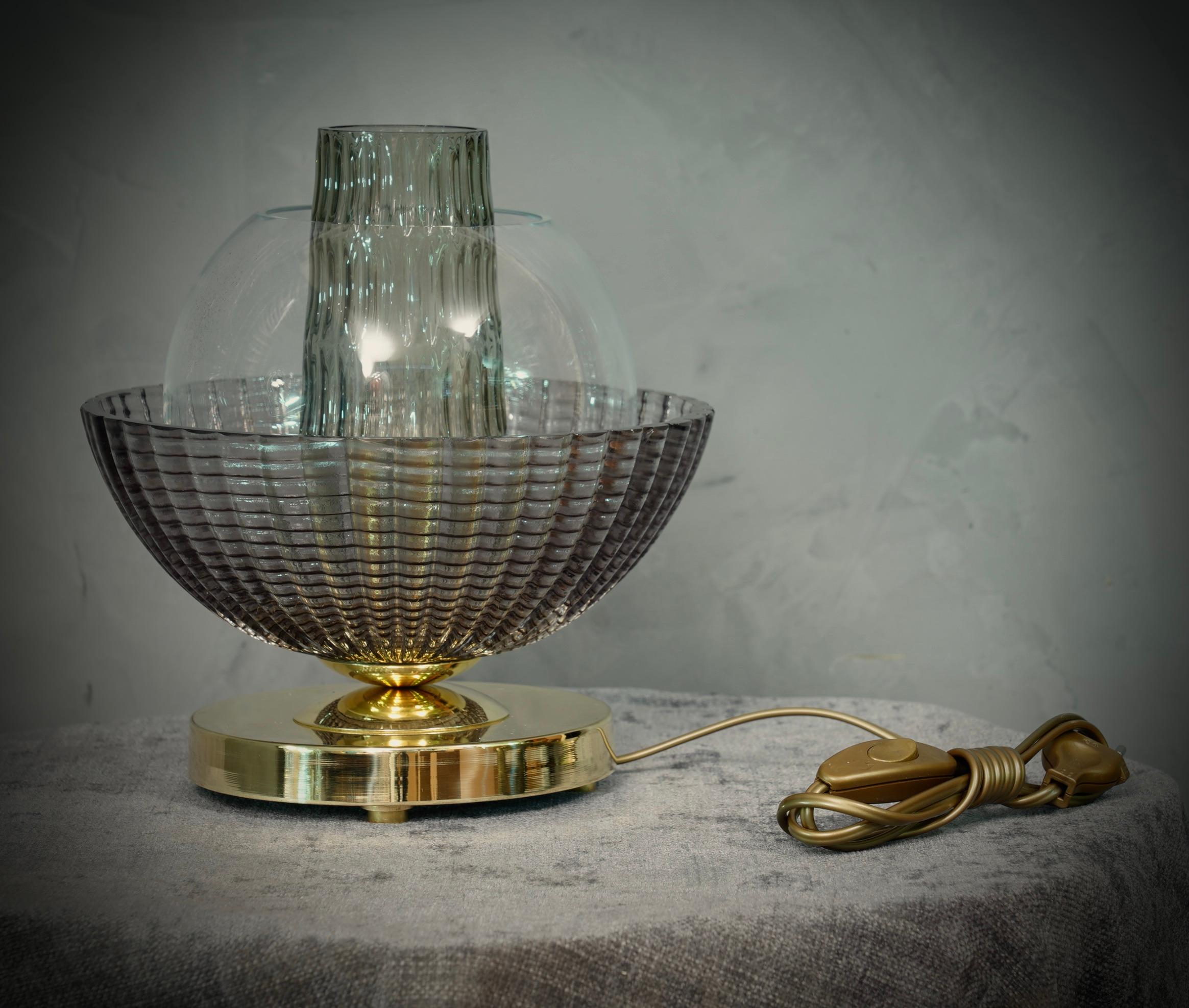 Lampes de table du milieu du siècle dernier en verre d'art de Murano de couleur fumée, 1980 en vente 1